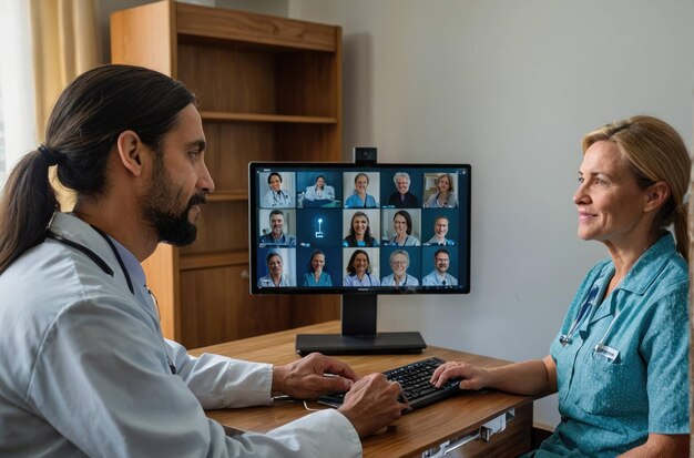 Foto consulta de telemedicina en una clínica moderna