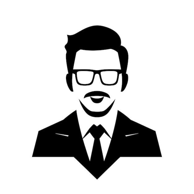 Consultor minimalista Ícone Negro e Branco Homem de Negócios Animado