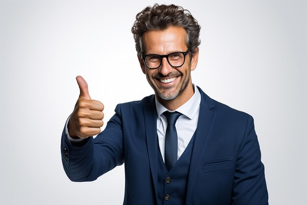 Foto un consultor de negocios sonriente levanta el pulgar aislado en una ia de fondo transparente