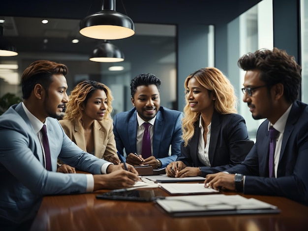 Consultoria de equipe de negócios profissional feliz internacional em reunião de grupo