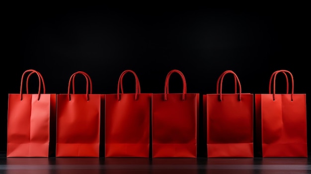 Foto consumo de venda e conceito de outlet saco de compras vermelho em fundo preto