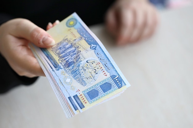 Contabilista dá dinheiro de declaração de imposto em rials iranianos em dinheiro período de tributação e contribuintes anuais