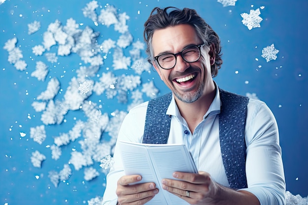 Un contador alegre con gafas tiene una sonrisa blanca como la nieve