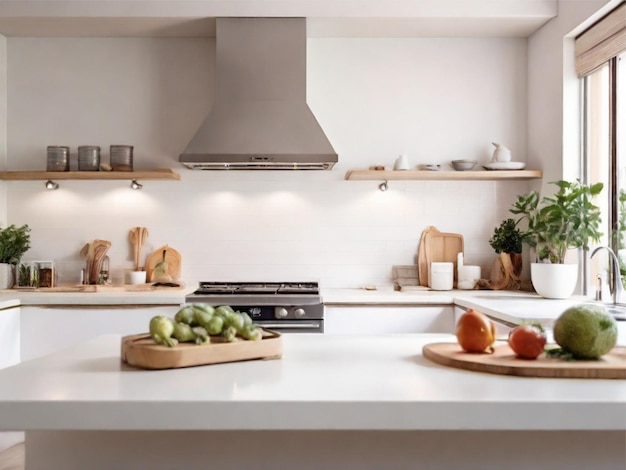 Contador de cozinha branco moderno com espaço livre