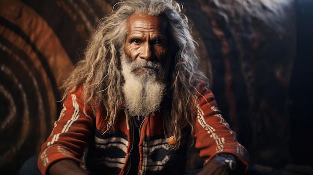 Contador de histórias aborígine com contos de arte rupestre antiga