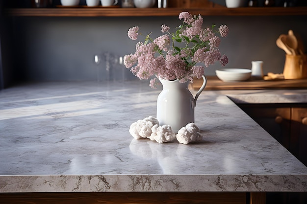 Contador de piedra de mármol contemporáneo en un elegante interior de cocina