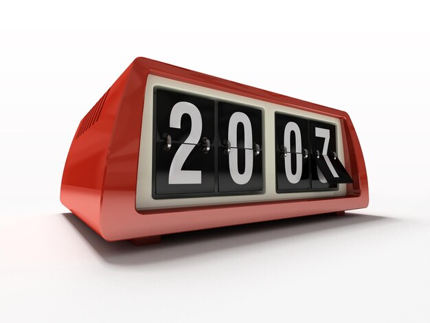 Foto contador de reloj rojo sobre fondo blanco año nuevo