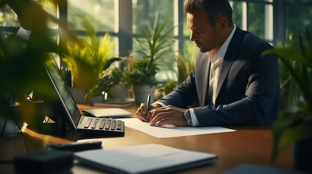 Foto contador trabalhando na mesa usando calculadora para calcular relatório financeiro no escritório