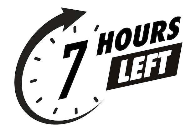 Contagem regressiva 7 horas à esquerda crachá cor preta