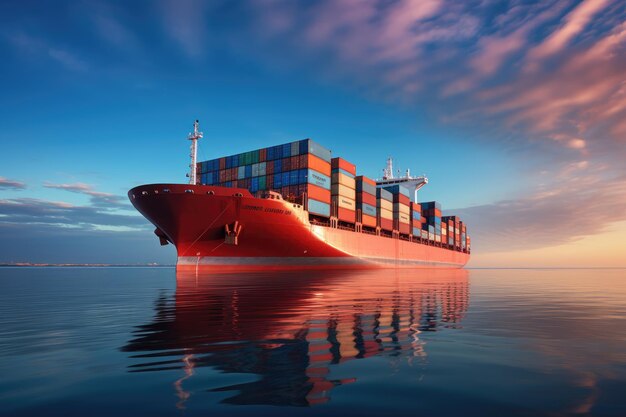 Container Cargo navio de carga no mar calmo Ai gerador