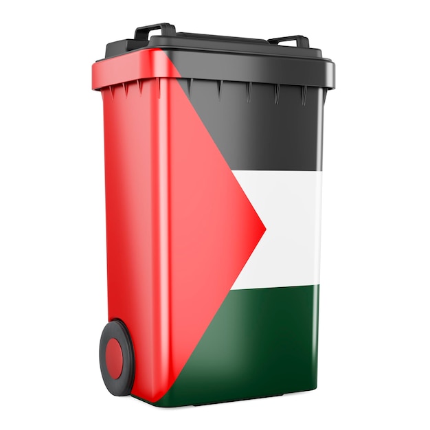 Container de resíduos com bandeira palestina em 3D isolado em fundo branco