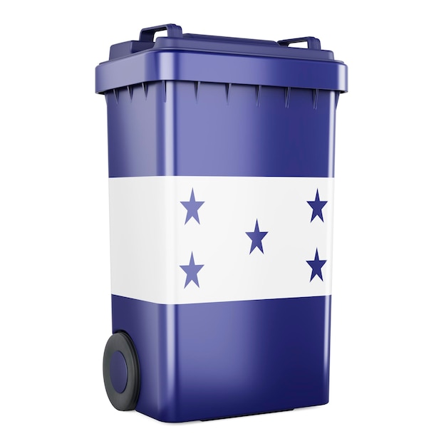 Container de resíduos com renderização 3D da bandeira hondurenha isolada em fundo branco