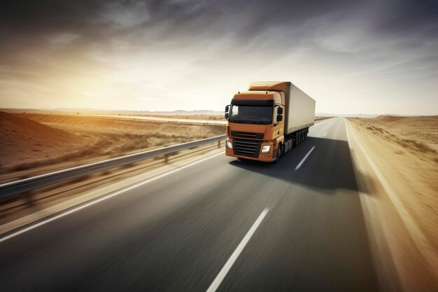 Container-LKW fährt auf Autobahnen, Straßenlogistik, Import-Export-Frachttransport-Industrie-Konzept