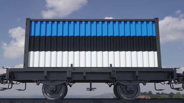 Container mit der Flagge Estlands Bahntransport 3D-Darstellung