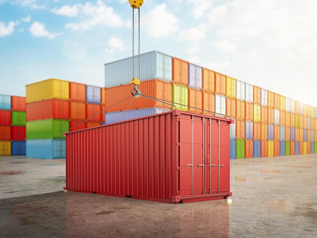 Container mit Haken am Containerhafen