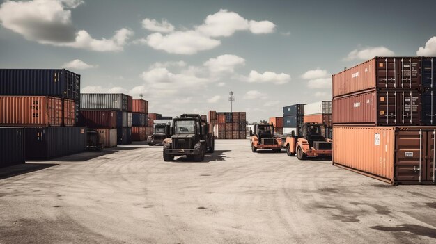 Container und Gabelstapler im Hafen für logistischen Import Export Hintergrundgenerative ai