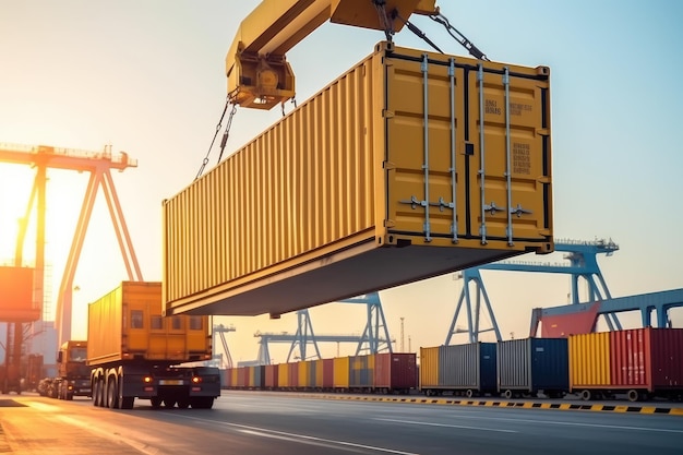 Containers Cargo Ship no centro logístico Generative AI