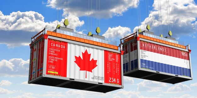 Containers de transporte com bandeiras do Canadá e dos Países Baixos ilustração 3D