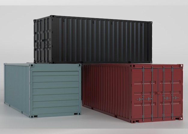 Containerstapel, Frachtfrachtschiff für Import-Export-Logistik, 3D