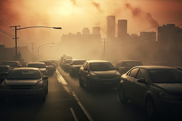 Contaminación del aire causada por las emisiones de los vehículos en la carretera