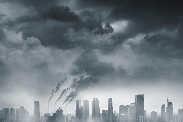 Contaminación del aire con humo de fábrica en la ciudad.