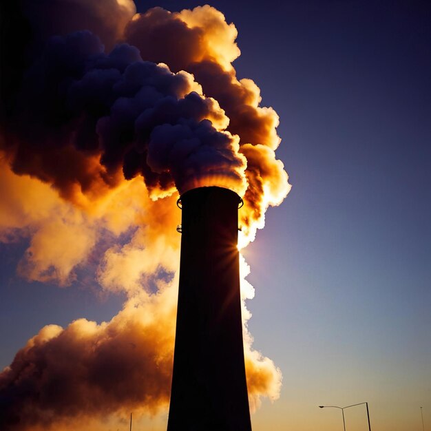 Foto la contaminación atmosférica y el humo generados por las chimeneas de las fábricas industriales y las centrales eléctricas