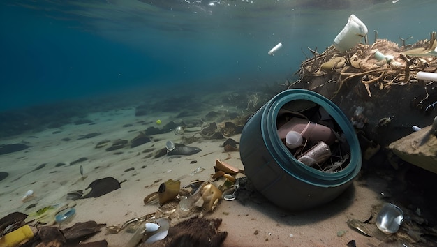 Foto contaminación y basura en el océano o el mar