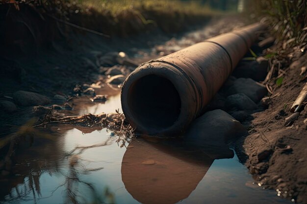contaminación industrial de una tubería que descarga agua en un río