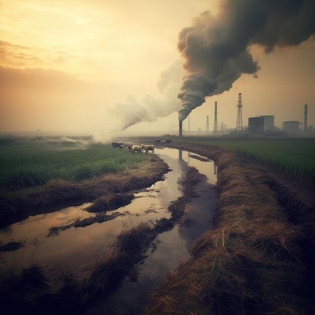 Foto contaminación del medio ambiente causada por las emisiones de humo de las fábricas y plantas