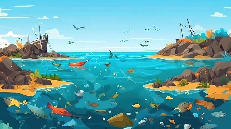 Contaminación del océano con basura y desechos humanos Color brillante Generativo Ai