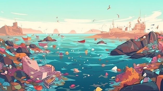 Contaminación del océano con basura y desechos humanos Generative Ai
