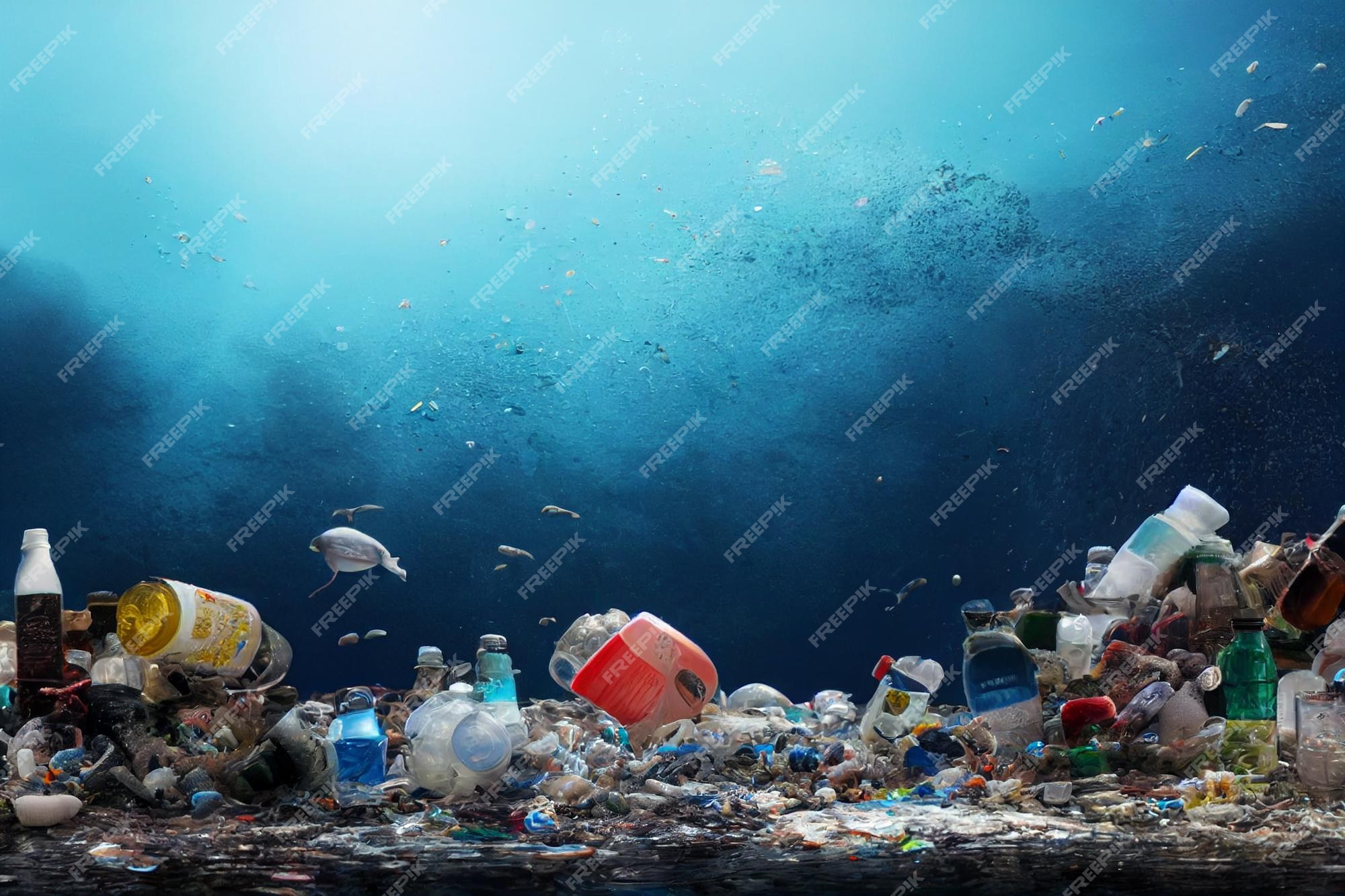 Contaminación del océano fondo marino con habitantes y escombros botellas de plástico vasos bolsas pajitas máscaras frascos bombilla problema global basura bajo el mar del océano espacio de copia | Foto Premium Contaminación del océano fondo marino con habitantes y escombros botellas de plástico vasos bolsas pajitas máscaras frascos bombilla problema global basura bajo el mar del océano espacio de copia | Foto Premium