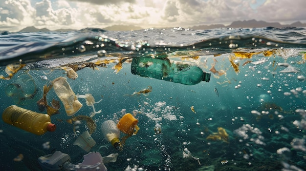 Foto la contaminación por plásticos en el océano
