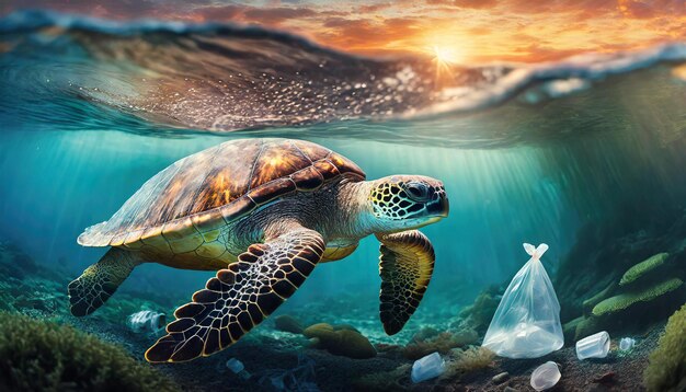 contaminación por plásticos en las tortugas marinas y la vida animal oceánica crisis ambiental