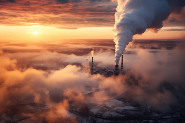 Contaminación vapor chimenea del cielo smog industrial energía de la fábrica humo energía medio ambiente