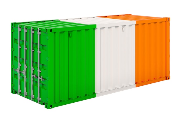 Contêiner de carga com renderização em 3d de bandeira irlandesa