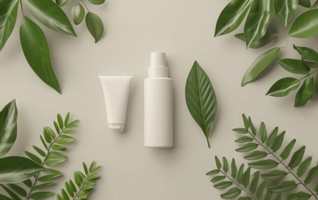 Contêineres de cosméticos com vegetação