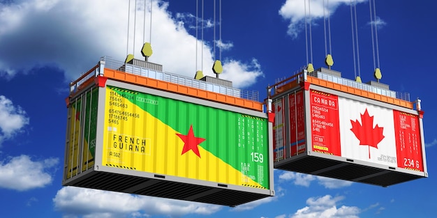 Contêineres de transporte com bandeiras da Guiana Francesa e do Canadá ilustração 3D
