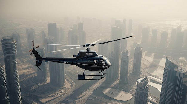 Contempla la fascinante imagen de un helicóptero aterrizando en un reluciente rascacielos en Dubái Generada por IA