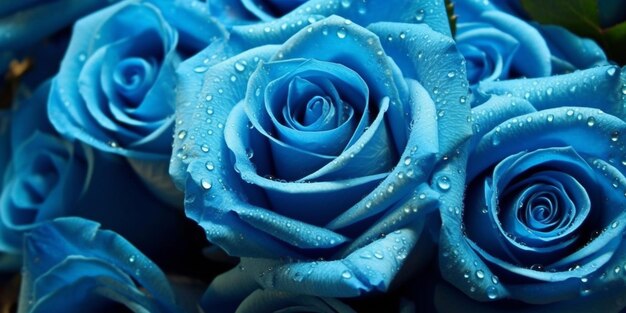 Contempla la impresionante belleza de una foto adornada con una gran cantidad de flores de rosas azules generadas por IA