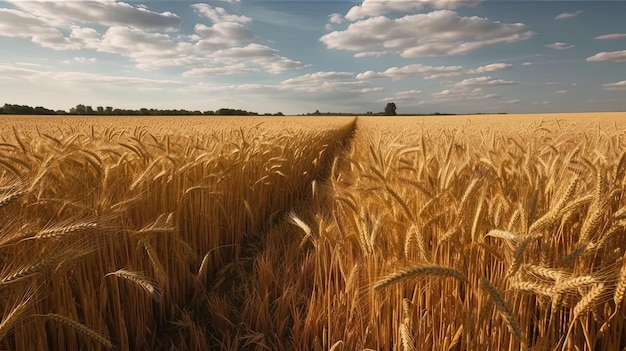 Contempla la vista encantadora de un campo de trigo que se mece suavemente con el viento. Maravíllate con el mar dorado de tallos mientras se mecen y ondulan como un tapiz viviente.