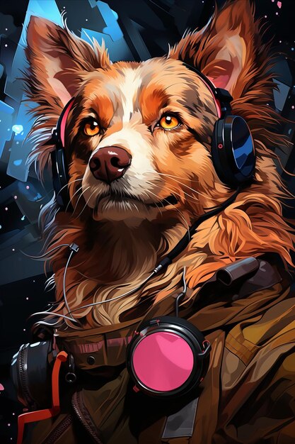 Contemplação Canina Digital Cyberpunk Cão Esquimó Americano