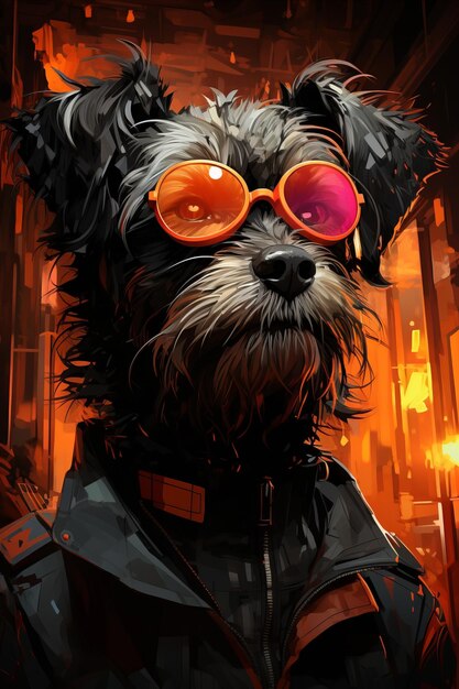 Contemplación cyberpunk Affenpinscher en el neón