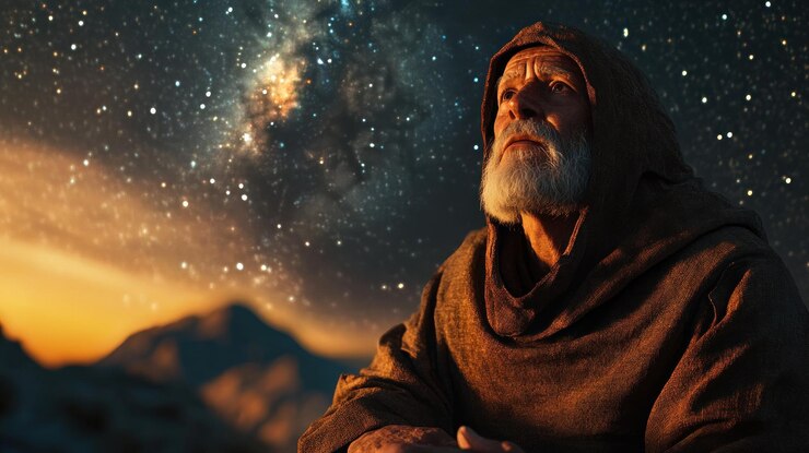 Foto contemplación bajo las estrellas