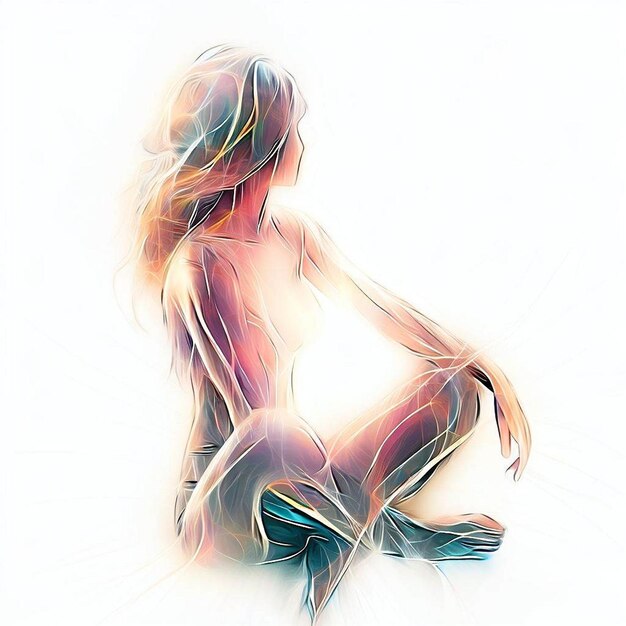 Contemplación graciosa Una hermosa mujer sentada en el arte de línea digital