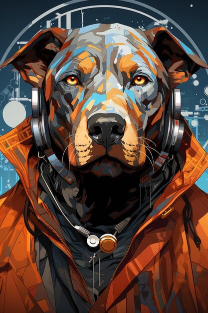 Contemplación de neón El Dogo Argentino en un futuro cyberpunk