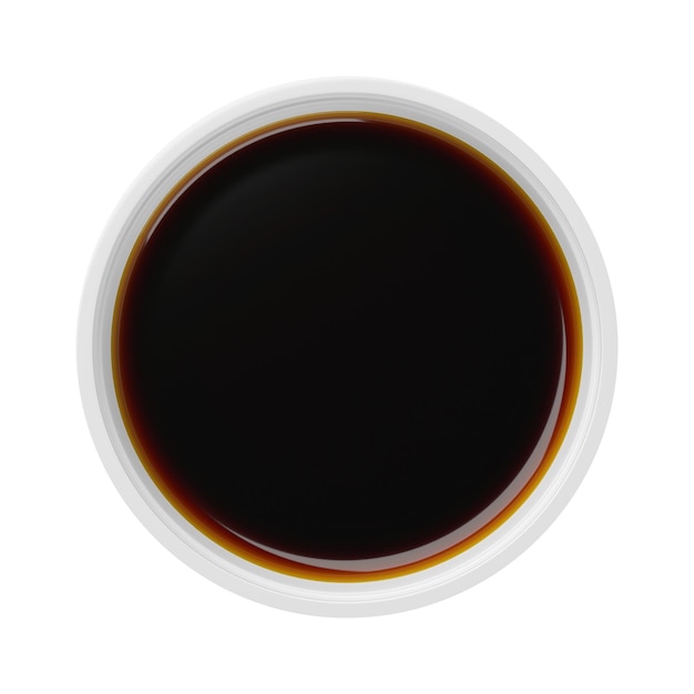 Contenedor abierto de salsa de soja para comida rápida aislado en blanco Ilustración de renderización 3D de vista superior