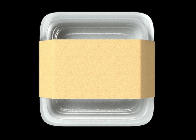 Contenedor de alimentos de plástico de un solo uso cuadrado con tapa transparente y tapa de papel blanco vacío en la parte superior
