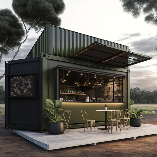 contenedor bar pub restaurante ilustración concepto de sostenibilidad y reciclaje eco moderno mínimo