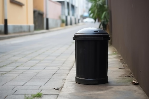 Contenedor de basura cerrado con tapa sellada.